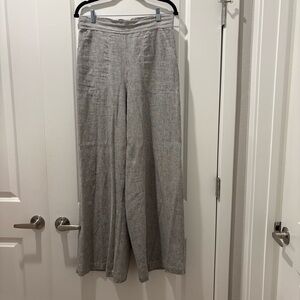 Gray Wide-Leg Linen Palazo Pants